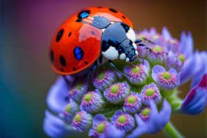 Ladybug on purple flower.